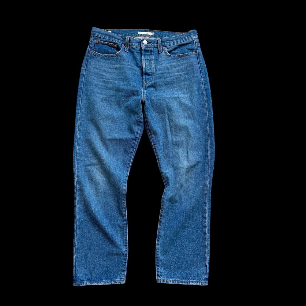 Levis Premium Wedgie Straight Jeans 31 Blue High Rise Button Fly 34964-0144